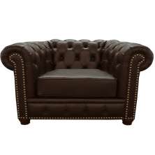 Poltrona Sala de Estar Chesterfield com Pés Madeira Couro Capucino G40 - Gran Belo