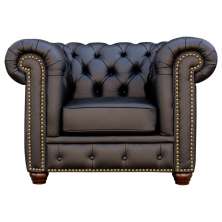 Poltrona Sala de Estar Chesterfield com Pés Madeira Couro Preto - Gran Belo