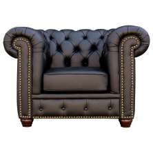 Poltrona Sala de Estar Chesterfield com Pés Madeira Couro Preto - Gran Belo