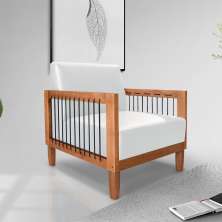 Poltrona Sala de Estar Pés Madeira Maciça Corda Náutica Preta 75cm Manila PU Branco G63 - Gran Belo