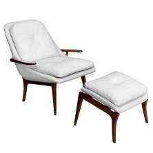 Poltrona com Puff Cintia Pés Madeira Linho Palha G38 - Gran Belo
