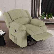 Poltrona do Papai Reclinável Sala de Cinema Madrid Glider Manual Giratória Massagem USB Linho Bege  G26