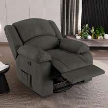 Poltrona do Papai Reclinável Sala de Cinema Madrid Glider Manual Giratória Massagem USB Linho Chumbo  G26