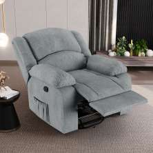 Poltrona do Papai Reclinável Sala de Cinema Madrid Glider Manual Giratória Massagem USB Linho Cinza  G26