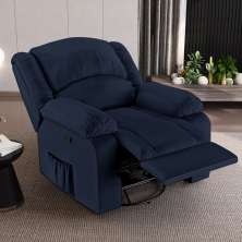 Poltrona do Papai Reclinável Sala de Cinema Madrid Glider Manual Giratória Massagem USB PU Azul  G23