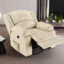Poltrona do Papai Reclinável Sala de Cinema Madrid Glider Manual Giratória Massagem USB PU Bege  G26