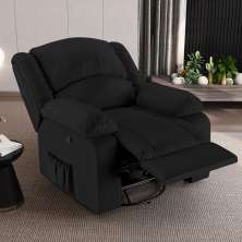 Poltrona do Papai Reclinável Sala de Cinema Madrid Glider Manual Giratória USB PU Preto  G23