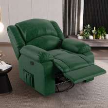 Poltrona do Papai Reclinável Sala de Cinema Madrid Glider Manual Giratória USB PU Verde Musgo  G26