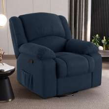 Poltrona do Papai Reclinável Sala de Cinema Madrid Glider Manual Giratória USB Veludo Azul  G23