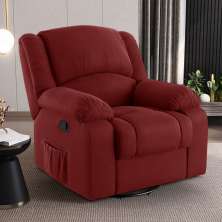 Poltrona do Papai Reclinável Sala de Cinema Madrid Glider Manual Giratória USB Veludo Vermelho  G23