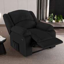 Poltrona do Papai Reclinável Sala de Cinema Madrid Power Elétrica Massagem USB PU Preto  G23