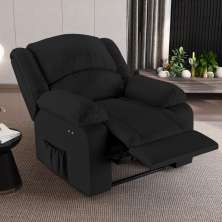 Poltrona do Papai Reclinável Sala de Cinema Madrid Power Touch Massagem USB PU Preto  G23