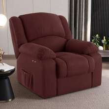 Poltrona do Papai Reclinável Sala de Cinema Madrid Power Touch Massagem USB Veludo Vinho  G23