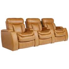 Poltrona do Papai Tripla Reclinável Sala de Cinema Yellowstone Elétrica Porta-Copos LED Couro Caramelo G86 - Gran Belo