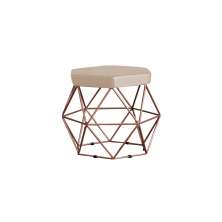 Puff Decorativo Base Bronze Elsa Suede Bege G41 - Gran Belo