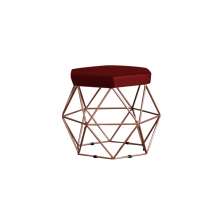 Puff Decorativo Base Bronze Elsa Suede Bordô - Gran Belo