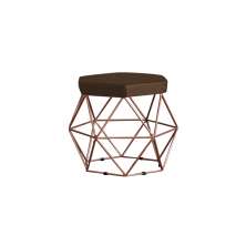 Puff Decorativo Base Bronze Elsa Suede Marrom G41 - Gran Belo