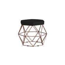 Puff Decorativo Base Bronze Elsa Suede Preto G41 - Gran Belo