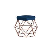 Puff Decorativo Base Bronze Elsa Veludo Azul G41 - Gran Belo