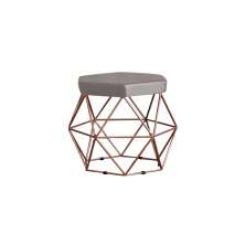 Puff Decorativo Base Bronze Elsa Veludo Cinza G41 - Gran Belo