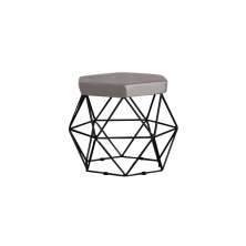 Puff Decorativo Base Preta Elsa Suede Cinza G41 - Gran Belo