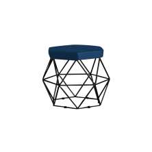 Puff Decorativo Base Preta Elsa Veludo Azul G41 - Gran Belo