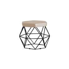 Puff Decorativo Base Preta Elsa Veludo Bege G41 - Gran Belo