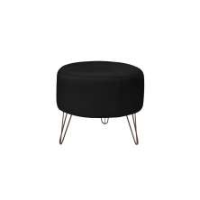 Puff Decorativo Redondo Pés Metal Couro Preto G58 - Gran Belo
