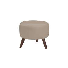 Puff Decorativo Redondo Pés Palito Couro Bege G58 - Gran Belo