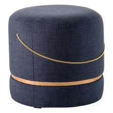 Puff Decorativo Redondo Ryu Azul/Dourado G66 - Gran Belo