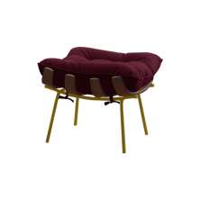 Puff Decorativo Sala de Estar Abel Base de Madeira Dourada Suede Bordô G41 - Gran Belo
