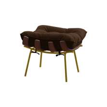 Puff Decorativo Sala de Estar Abel Base de Madeira Dourado Suede Marrom G41 - Gran Belo