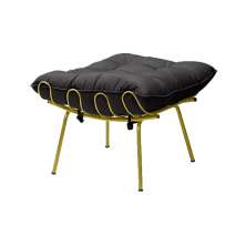 Puff Decorativo Sala de Estar Abel Pés Dourado Veludo Preto G41 - Gran Belo