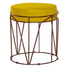 Puff Decorativo Sala de Estar Base Bronze Chloe Suede Amarelo G41 - Gran Belo