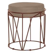 Puff Decorativo Sala de Estar Base Bronze Chloe Suede Cappuccino - Gran Belo
