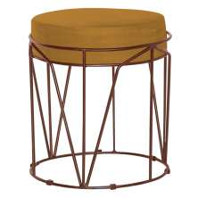 Puff Decorativo Sala de Estar Base Bronze Chloe Suede Mostarda - Gran Belo