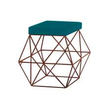 Puff Decorativo Sala de Estar Base Bronze Trixie Suede Azul Claro G41 - Gran Belo