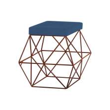 Puff Decorativo Sala de Estar Base Bronze Trixie Suede Azul Marinho G41 - Gran Belo