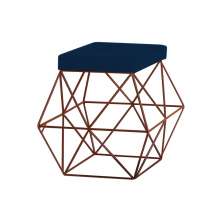 Puff Decorativo Sala de Estar Base Bronze Trixie Veludo Azul G41 - Gran Belo