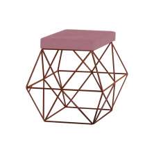 Puff Decorativo Sala de Estar Base Bronze Trixie Veludo Rosê G41 - Gran Belo
