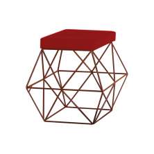 Puff Decorativo Sala de Estar Base Bronze Trixie Veludo Vermelho - Gran Belo