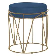 Puff Decorativo Sala de Estar Base Gold Chloe Suede Azul Marinho - Gran Belo