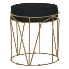 Puff Decorativo Sala de Estar Base Gold Chloe Suede Preto - Gran Belo