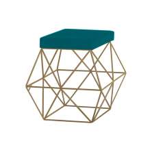 Puff Decorativo Sala de Estar Base Gold Trixie Suede Azul Claro - Gran Belo
