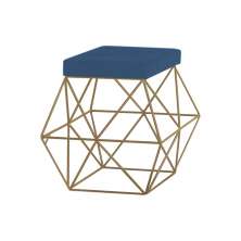 Puff Decorativo Sala de Estar Base Gold Trixie Suede Azul Marinho G41 - Gran Belo