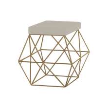 Puff Decorativo Sala de Estar Base Gold Trixie Suede Bege - Gran Belo