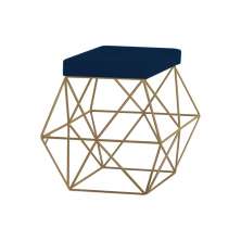 Puff Decorativo Sala de Estar Base Gold Trixie Veludo Azul G41 - Gran Belo