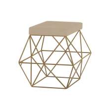Puff Decorativo Sala de Estar Base Gold Trixie Veludo Bege G41 - Gran Belo