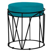 Puff Decorativo Sala de Estar Base Preto Chloe Suede Azul Claro G41 - Gran Belo