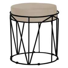 Puff Decorativo Sala de Estar Base Preto Chloe Veludo Bege G41 - Gran Belo